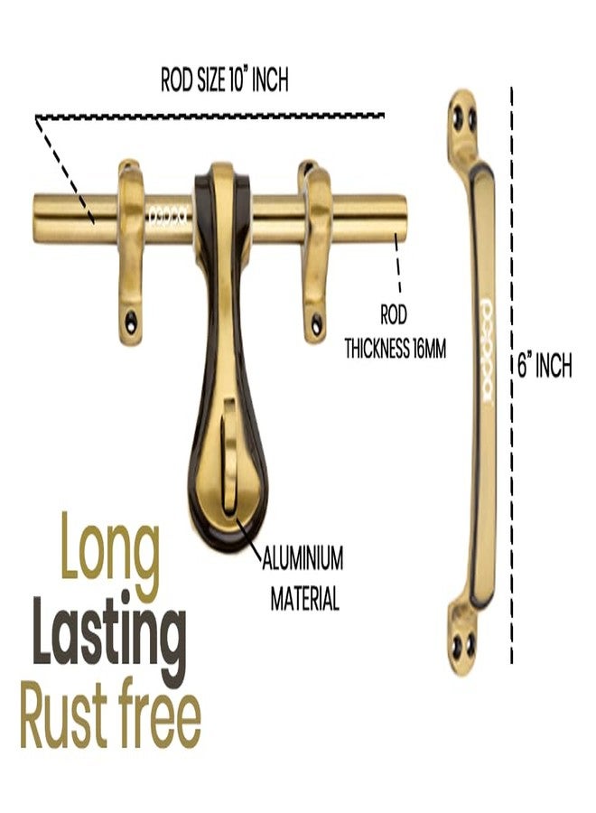 Peppa Antique Brass Finish Standard Size Door Fitting Accessories Premium Kit (Front Aldrop,Back Latch,Two Handles, Door Stopper &Tower Bolt, Golden, 6 Count) (Pack of 2) - Image 5